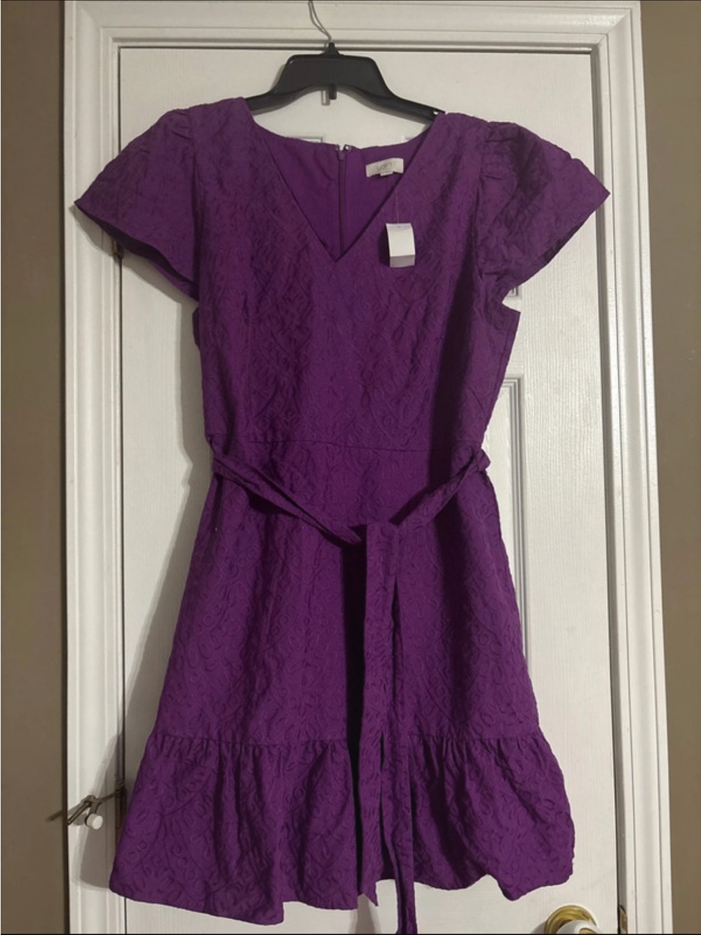 LOFT Purple Textured V-Neck Midi Dress